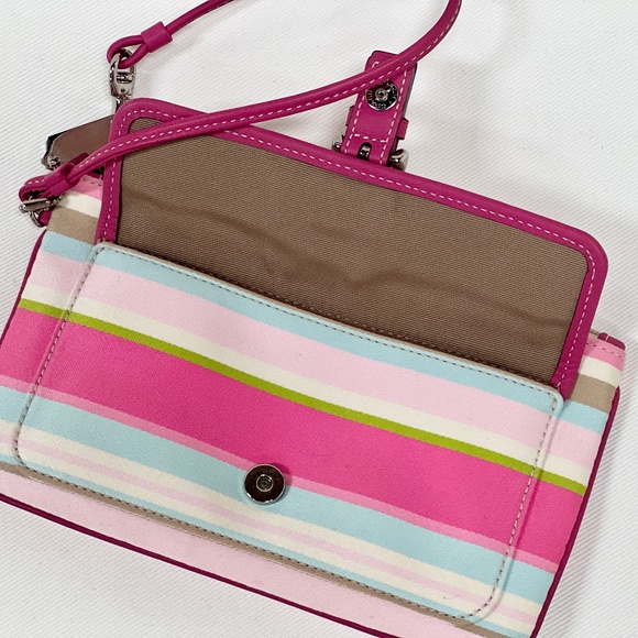 COACH Soho Stripe Wristlet | Multicolor w/ Pink Leather